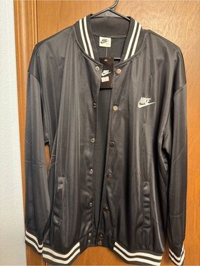 Nike Black Varsity-Style Track Jacket with White Trim